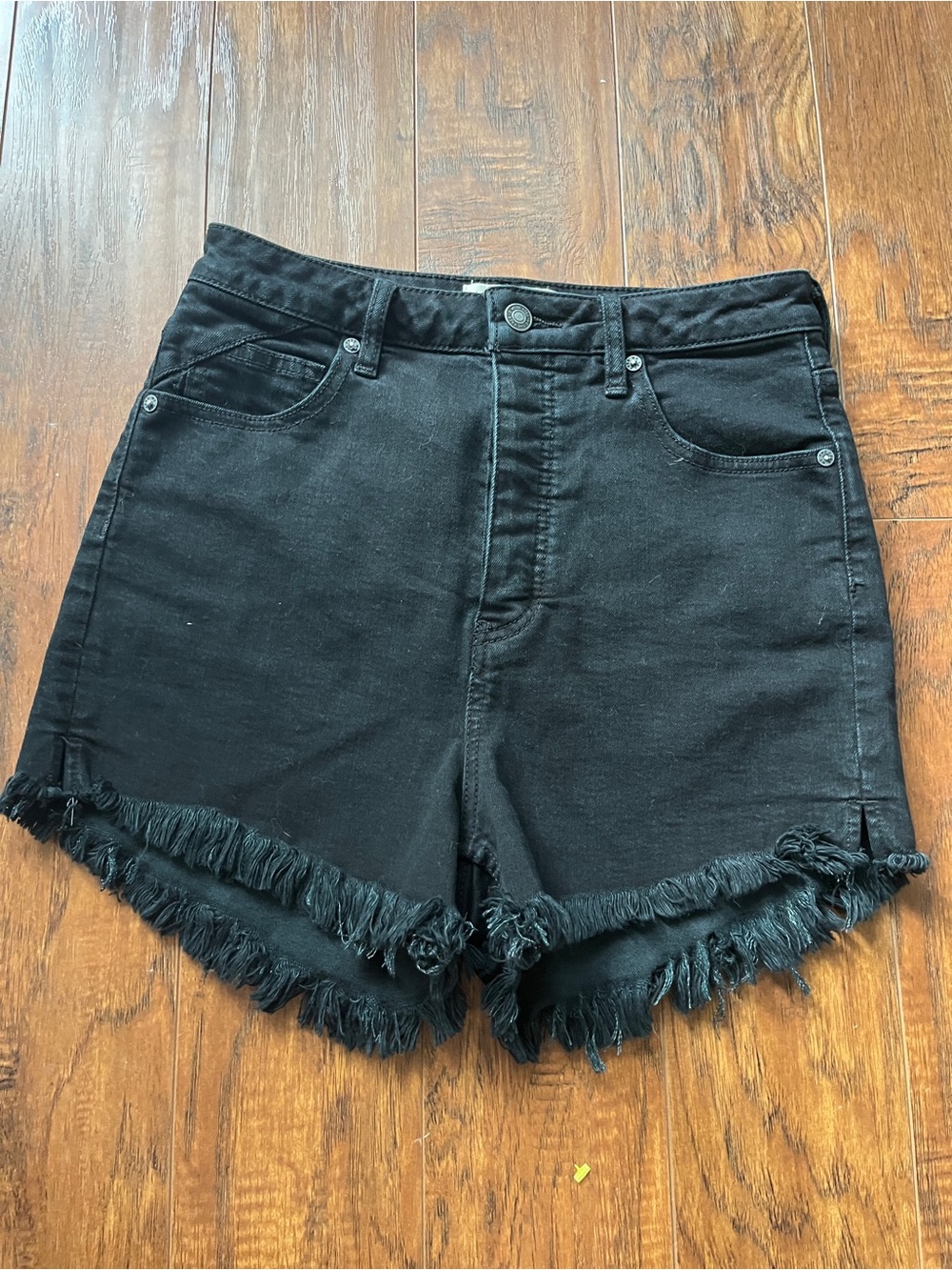 We The Free Black Frayed Hem High-Rise Denim Shorts